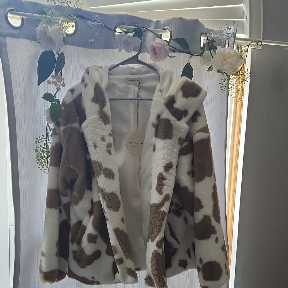 White Fox Women's Teddy Jacket - Brown and White